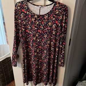OLD NAVY LONG SLEEVE FLORAL NAVY SWING DRESS